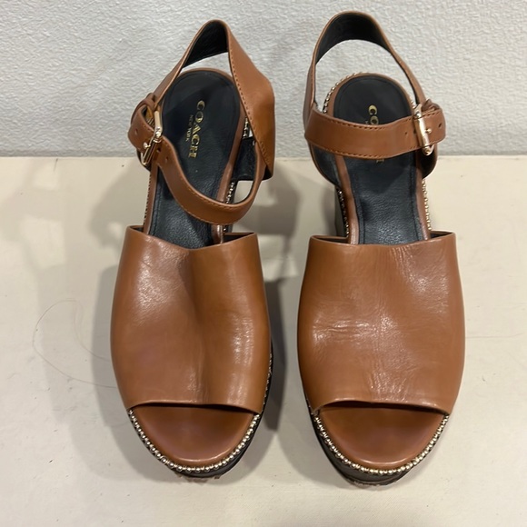 Coach Brown Leather Platform Heels - Picture 1 of 6